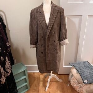 Women Brown Plaid Double-Breasted Coat